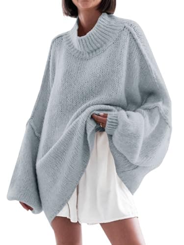 Saodimallsu Women's Oversized Mock Neck Batwing Sweater - 2024 Fall Trendy Knit Tunic
