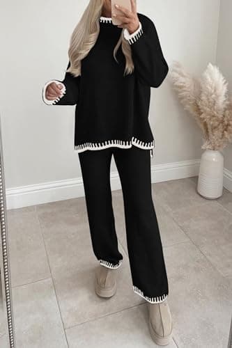 PRETTYGARDEN Women's Long Sleeve Knit Sweater & Wide Leg Pants Set