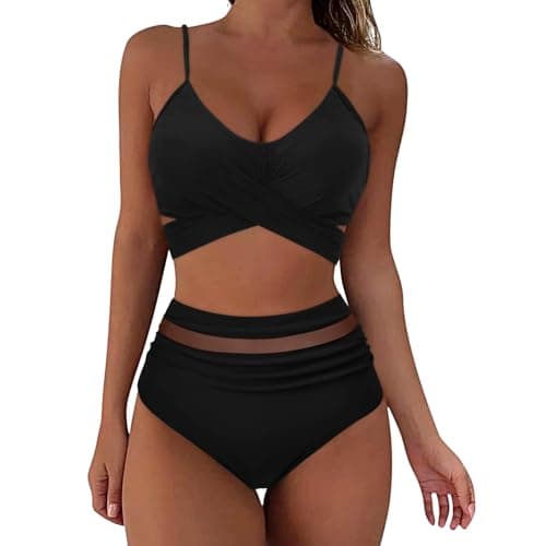 YNCSZEC High-Waisted Women Tummy Control Spaghetti Strap Bikini Sets