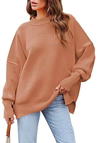 Women's 2023 Fall Oversized Sweater with Batwing Sleeves Ribbed Knit Tops
