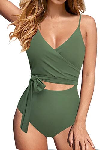 Upopby Women's Sexy Cut Out V Neck High Waisted One Piece Swimsuit