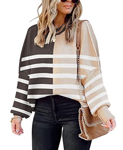 SAUKOLE Women's Oversized Batwing Sleeve Crewneck Knit Sweater