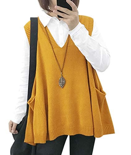 Oversized Cotton Knit Sweater Vest for Women with Drop Pockets