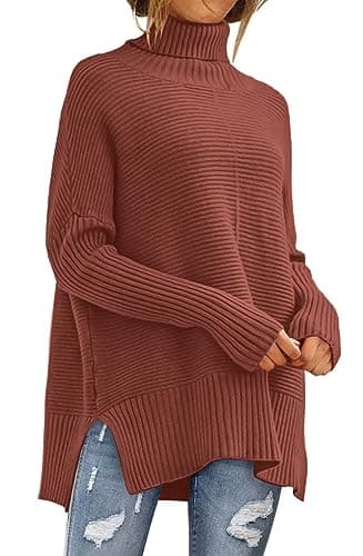 ANRABESS Women's Oversized Turtleneck Batwing Sleeve Knit Tunic Sweater 2024 Trend