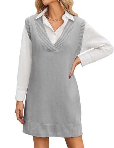 Zeagoo Women's Oversized V Neck Sweater Vest Dress