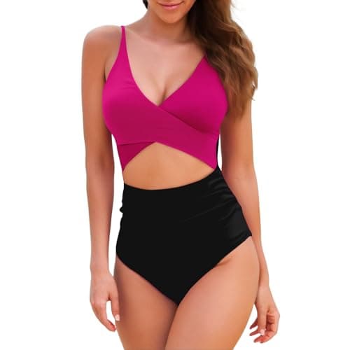 Color Block Tummy Control High Waisted V-Neck One Piece Bathing Suit