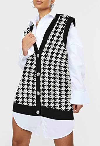Viottiset Women's Houndstooth Oversized Sweater Vest