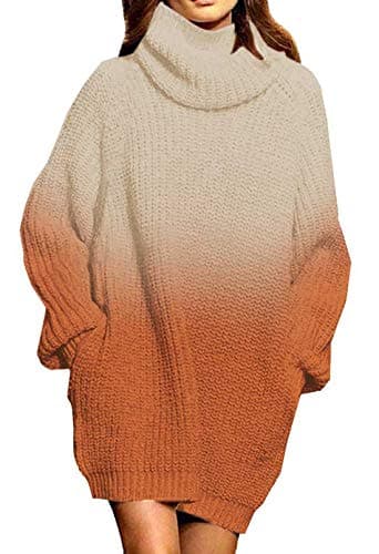 Pink Queen Women's Oversize Turtleneck Long Pullover Sweater Dress