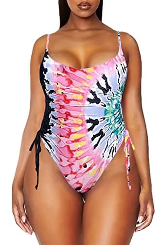 Viottiset Women's Ruched High Cut Tummy Control One Piece Bathing Suit