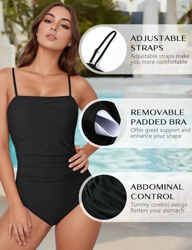 Women's Tummy Control Square Neck One Piece Swimsuit