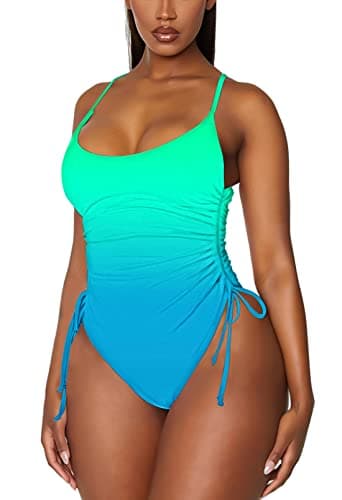 Viottiset Women's Ruched High Cut Tummy Control One Piece Bathing Suit