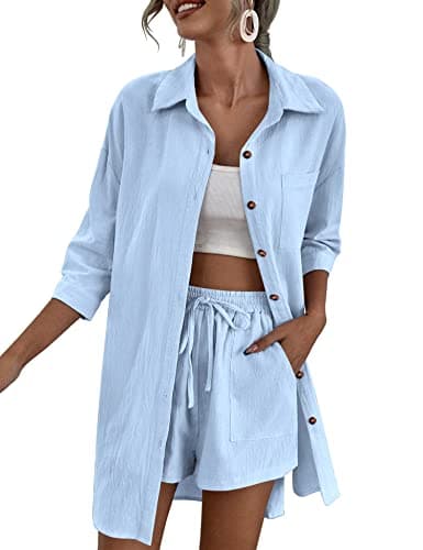 Zeagoo Women's Lounge Outfit Set: High-Low Shirt & Drawstring Shorts