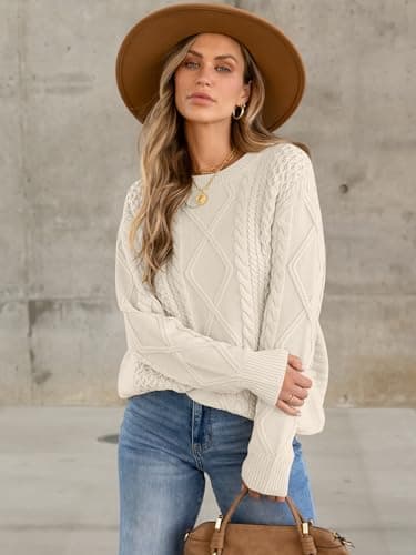 ANRABESS Women's Oversized Crewneck Long Sleeve Cable Knit Pullover Tops 2024 Fall