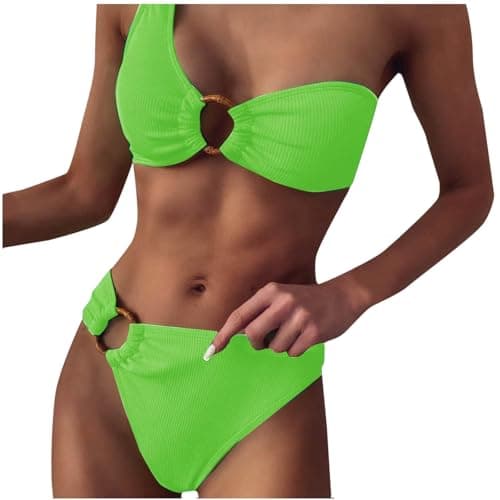 Cethrio Plus Size Women'sSexy One Shoulder Tummy Control Bikini