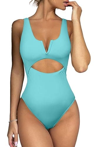Meyeeka Women's Tummy-Control V-Neck One-Piece Swimsuit