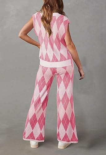 Viottiset Women's V-Neck Sleeveless Sweater Wide Leg Pants Sweatsuit Set