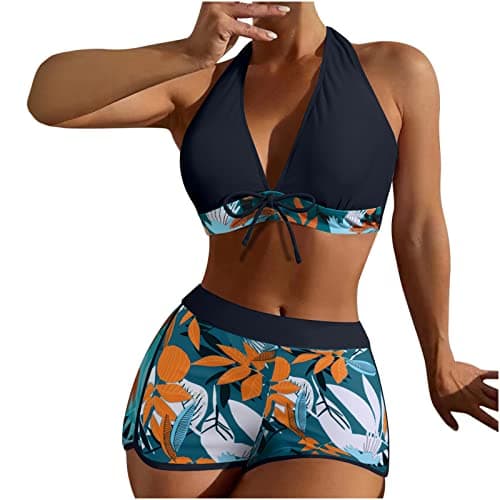 Maidsgop Women's High Waist Tankini Swimsuit Printed Bikini Set Comfortable Padded Bras