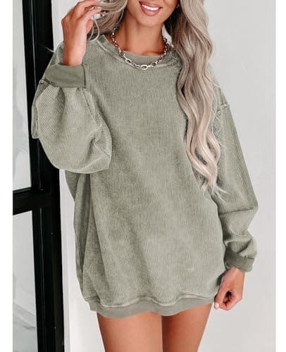 SELINK Women's Oversized Corduroy Sweatshirt Casual Long Sleeve Pullover Tops