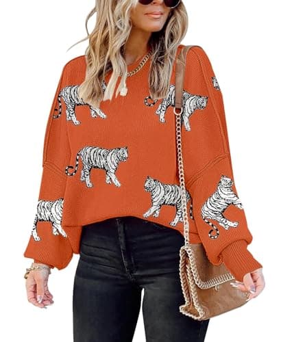 SAUKOLE Women's Oversized Batwing Sleeve Crewneck Knit Sweater