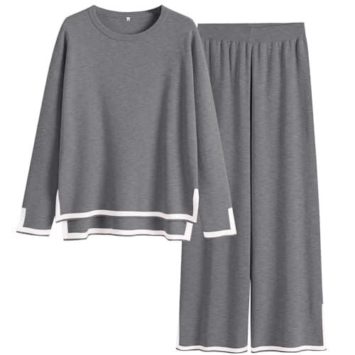 ANRABESS Women's Knit Sweater Tops & Wide Leg Pants Matching Sweatsuit Set