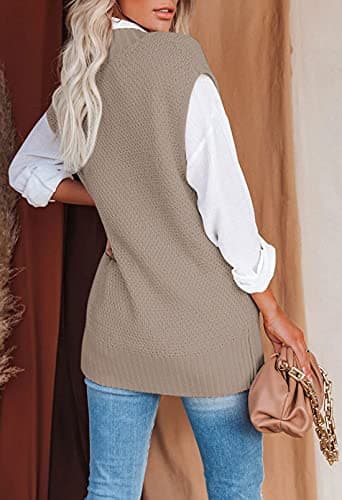 Viottiset Women's Oversized V-Neck Knit Sweater Vest