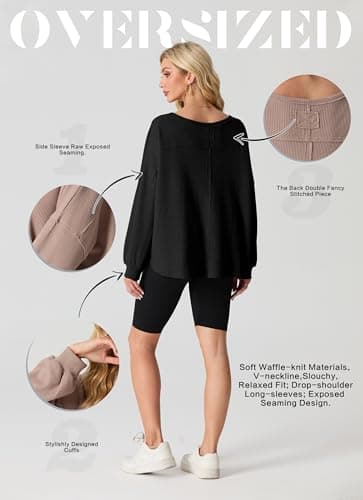 IWOLLENCE Women's Oversized Long Sleeve V-Neck Tunic Sweater Top