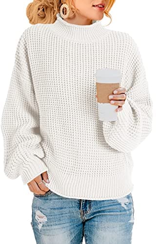Saodimallsu Womens Oversized Batwing Turtleneck Knit Sweater