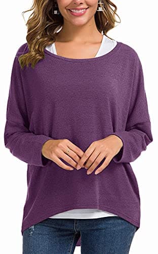 UGET Women's Oversized Batwing Sleeve Pullover Casual Top
