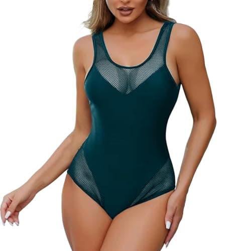 High Waisted Tummy Control Fishnet Swimsuit for Women Summer 2025