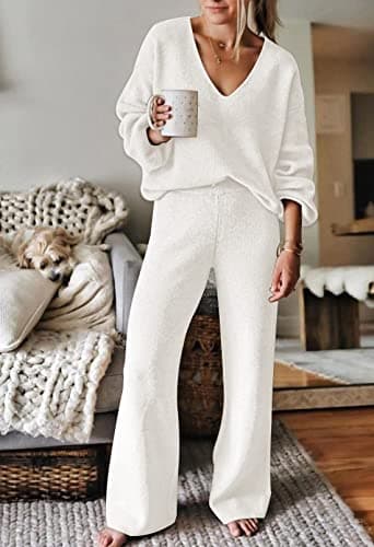 Fixmatti Women's Long Sleeve Knit Set Wide Leg Sweatsuit Outfits