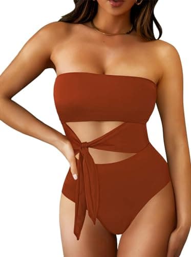 Pink Queen Women's Cutout High Waist Bandeau Monokini Swimsuit