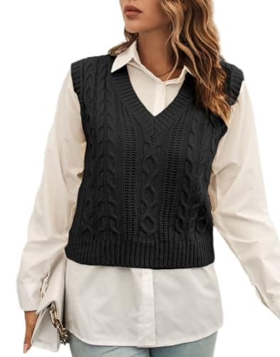 Futurino Women's Solid Color Low V Neck Knitted Sweater Vest Tops