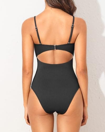 Holipick Women's Ribbed Strapless Cutout One Piece Swimsuit