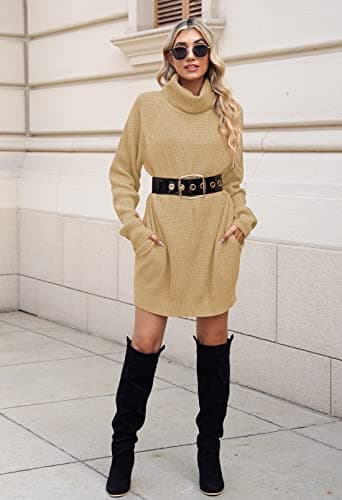 Pink Queen Women's Oversize Turtleneck Long Pullover Sweater Dress