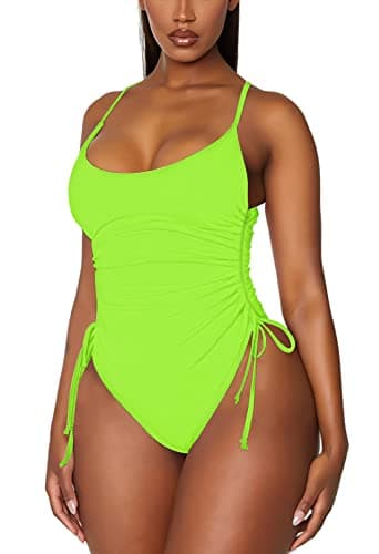 Viottiset Women's Ruched High Cut Tummy Control One Piece Bathing Suit