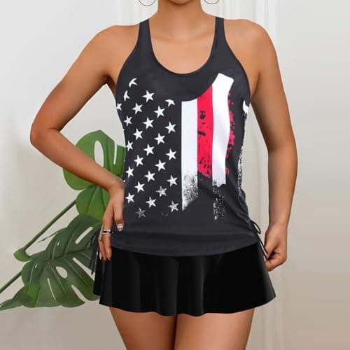 Cethrio Plus Size Striped Tankini Swimsuit