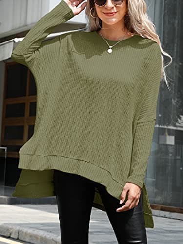 ANRABESS Women's Oversized Waffle Knit Split Sweater Tunic