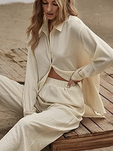 Floerns Women's Longline Blouse & Wide Leg Pants Outfit Set