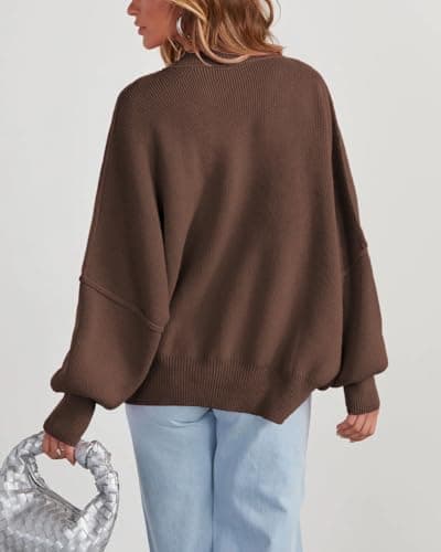 Women's Oversized 2025 Crewneck Ribbed Knit Batwing Sweater Tops