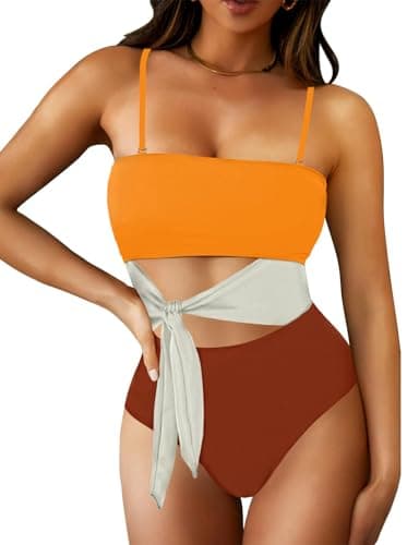 Pink Queen Women's Cutout High Waist Bandeau Monokini Swimsuit
