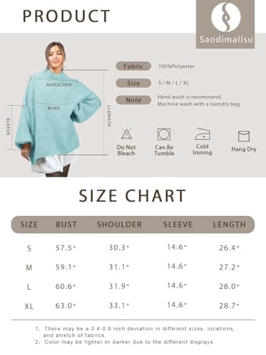 Saodimallsu Women's Oversized Mock Neck Batwing Sweater - 2024 Fall Trendy Knit Tunic