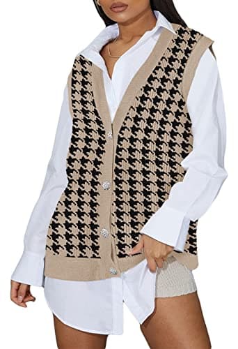 Viottiset Women's Oversized Houndstooth V-Neck Sweater Vest