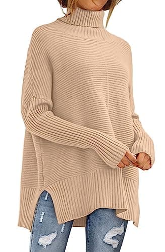 ANRABESS Women's Oversized Turtleneck Batwing Sleeve Knit Tunic Sweater 2024 Trend