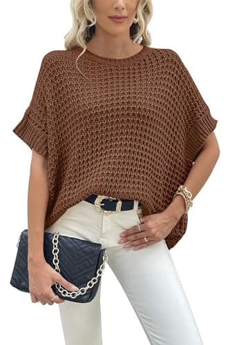 Jumppmile Women's Oversized Batwing Sleeve Waffle Knit Sweater