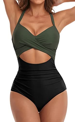 Eomenie Women's High-Waisted Cutout One-Piece Swimsuit with Tummy Control