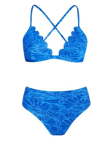 CUPSHE High-Waisted Scalloped V-Neck Two-Piece Bikini Set