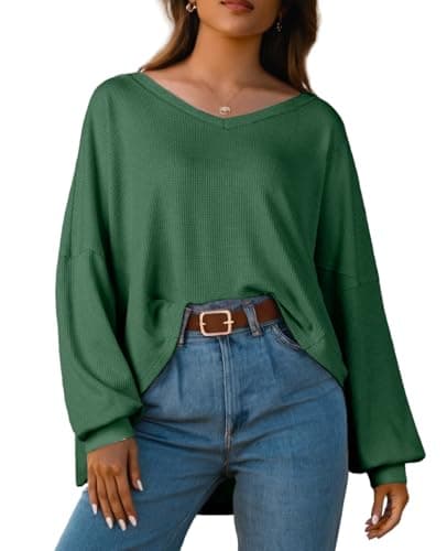 IWOLLENCE Women's Oversized Long Sleeve V-Neck Tunic Sweater Top