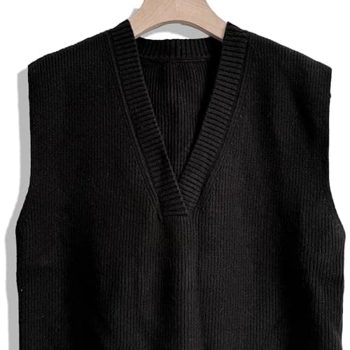 LANYO Women's Oversized V-Neck Chunky Knit Vest Tops