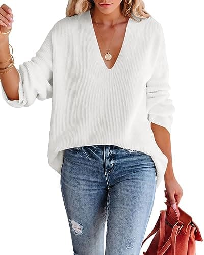 Imily Bela Women's Oversized Deep V Neck Tunic Sweater
