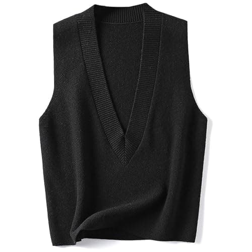 ZUEVI Women's V-Neck Crop Knit Sweater Vest Casual Trendy